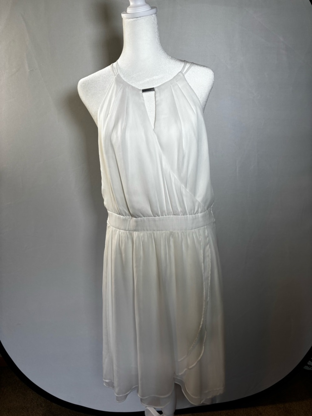 White Halter Neck Pleated Cocktail Dress Size 12